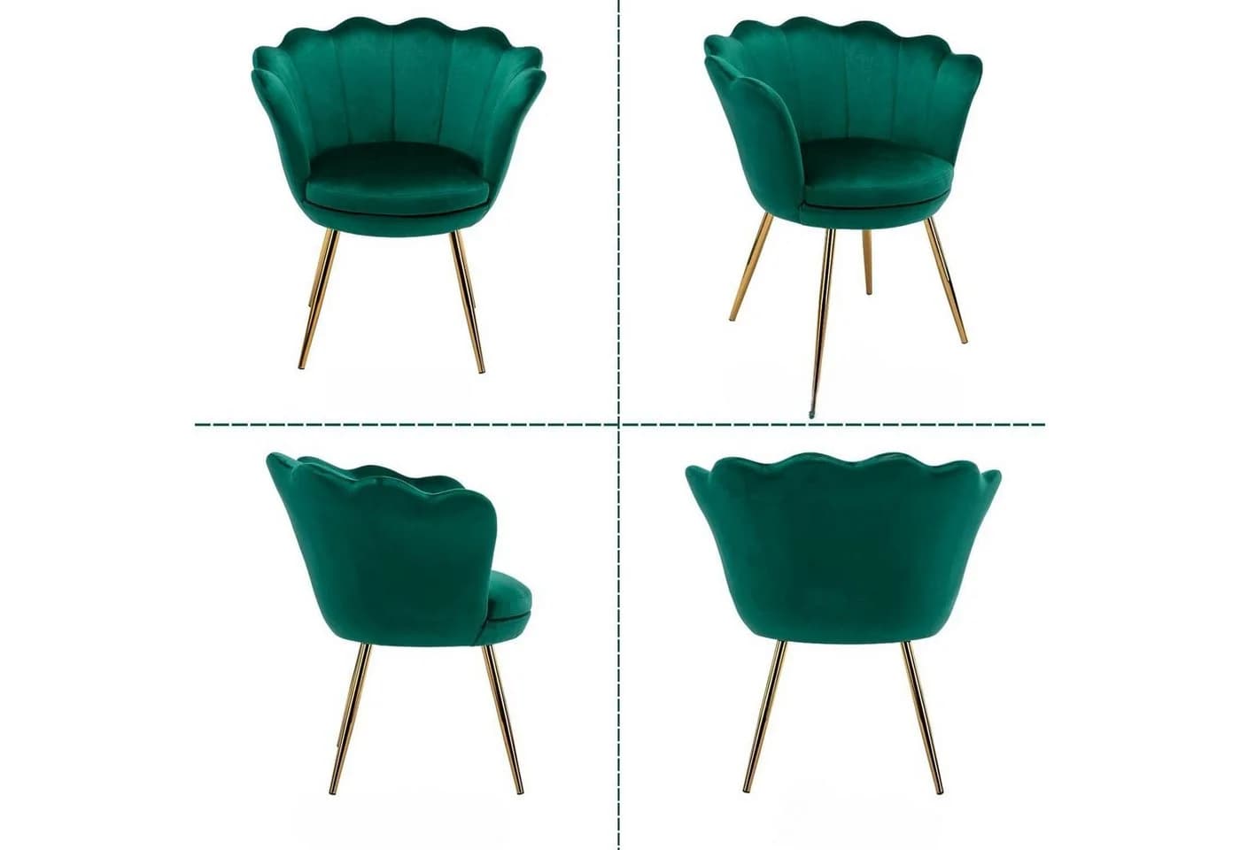 CHAIRUS Sessel Relaxsessel Grün Samt Goldfuß Blumenform - Bild 4