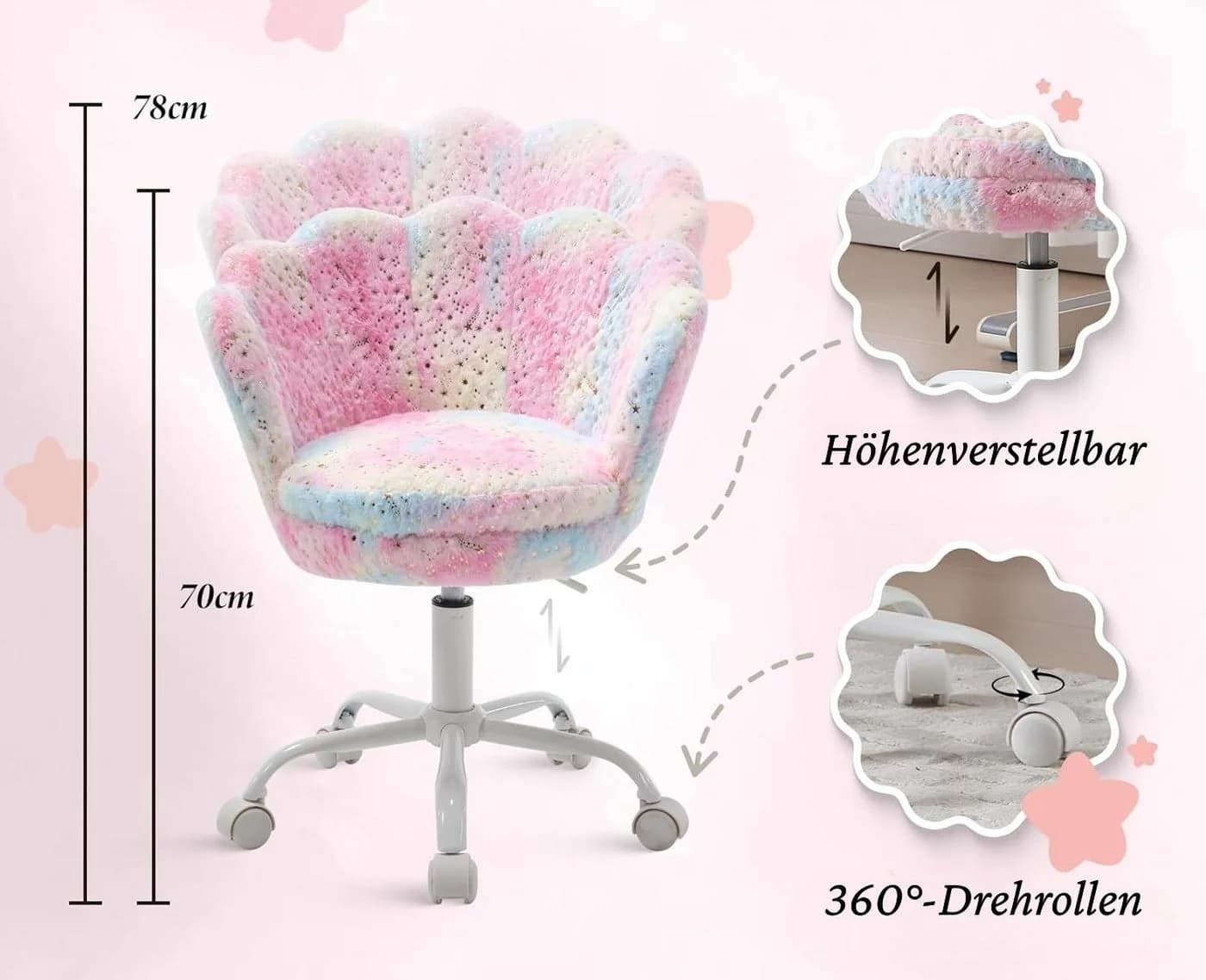 WAHSON OFFICE CHAIRS Kinder-Drehstuhl Samt/Kunstfell Blütenblatt-Design - Bild 4