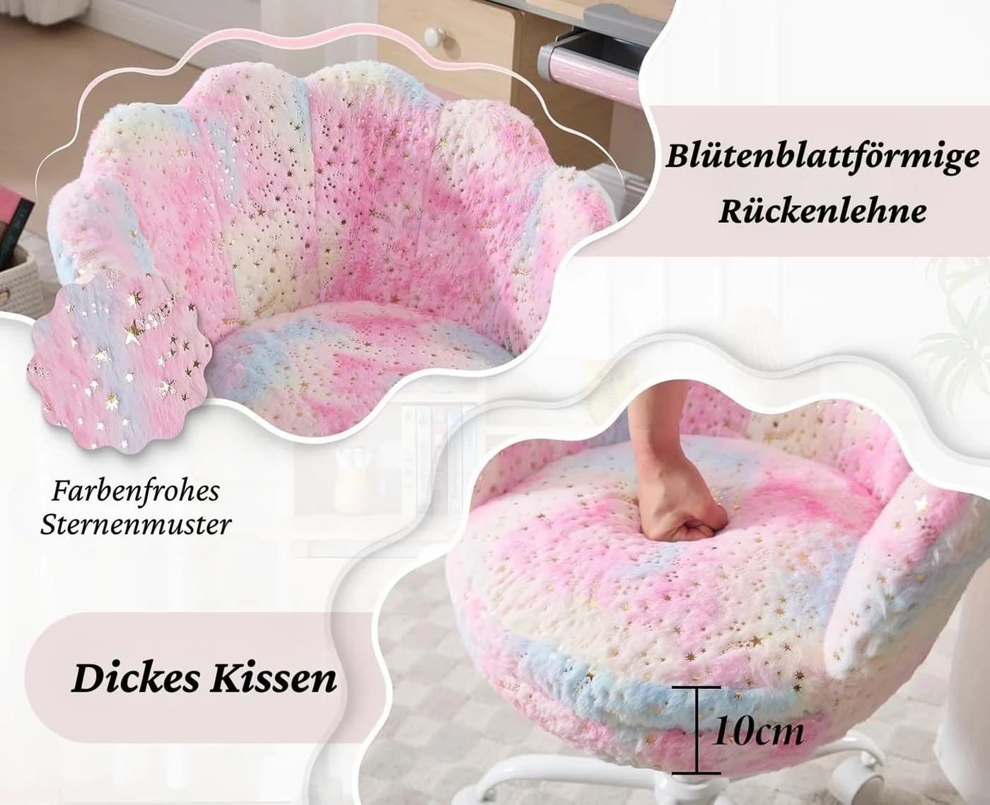 WAHSON OFFICE CHAIRS Kinder-Drehstuhl Samt/Kunstfell Blütenblatt-Design - Bild 5