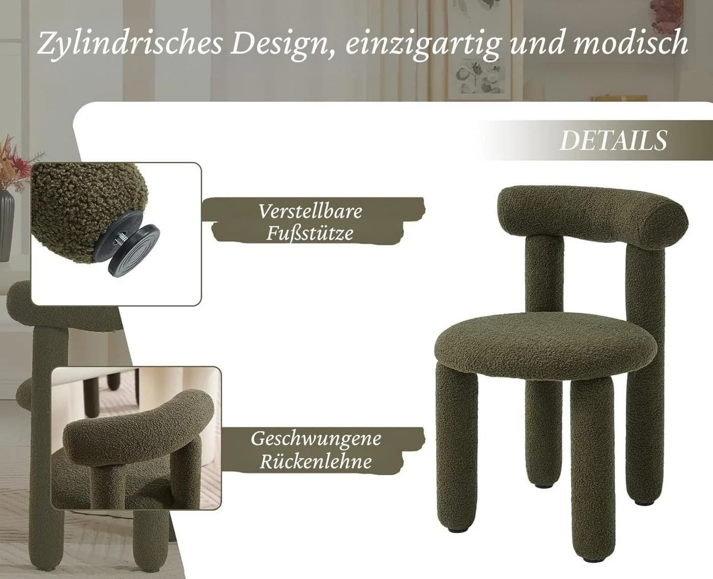 WAHSON OFFICE CHAIRS Esszimmerstuhl 2er Set Moderne Kunstfell - Bild 5