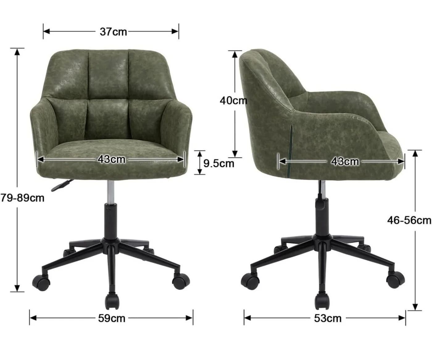 WAHSON Bürostuhl Samt/PU-Leder Grün Drehstuhl mit Metallgestell - Bild 3