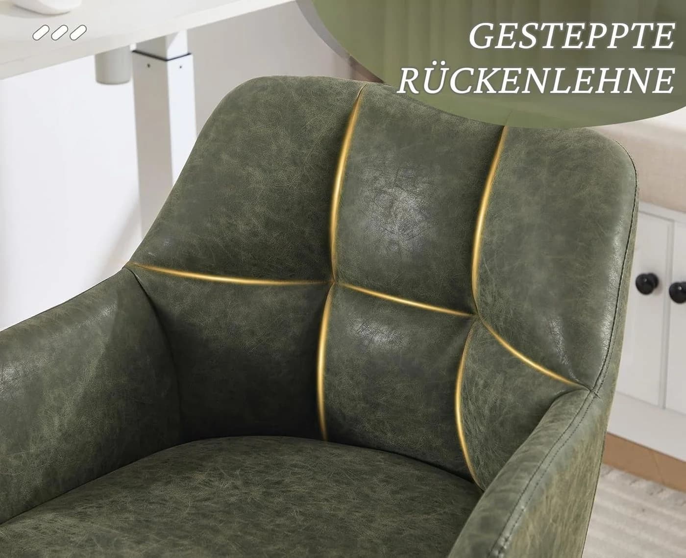 WAHSON Bürostuhl Samt/PU-Leder Grün Drehstuhl mit Metallgestell - Bild 4