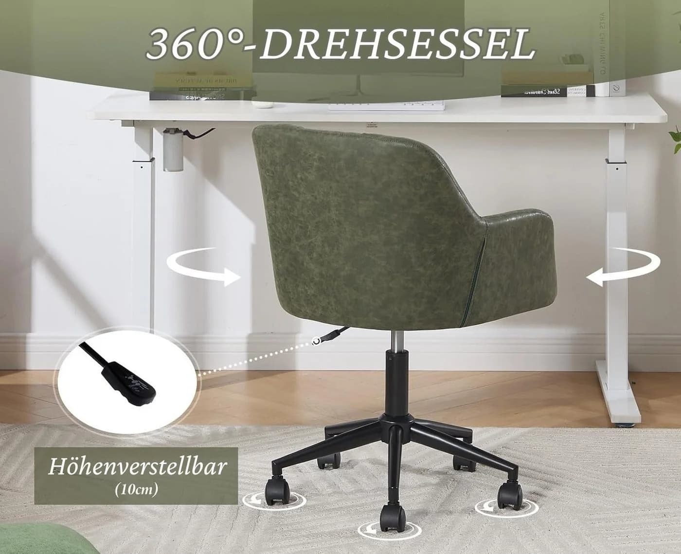 WAHSON Bürostuhl Samt/PU-Leder Grün Drehstuhl mit Metallgestell - Bild 5