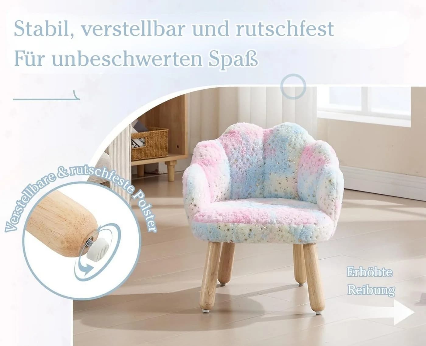 WAHSON Kindersessel Kunstfell Blütenblatt Bunt Gepolstert - Bild 4