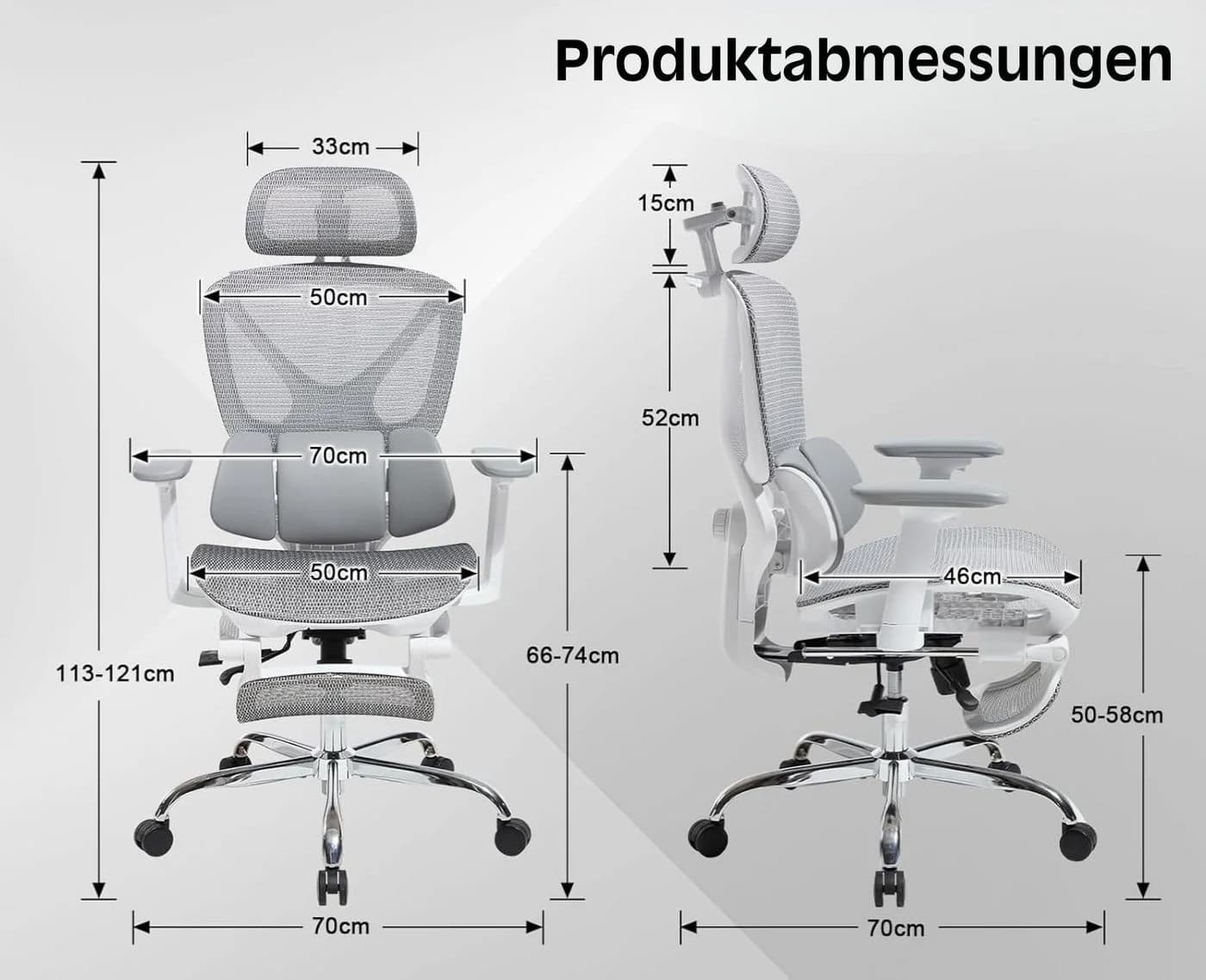 WAHSON Ergonomischer Bürostuhl mit Fußstütze & 3D-Mesh - Bild 3
