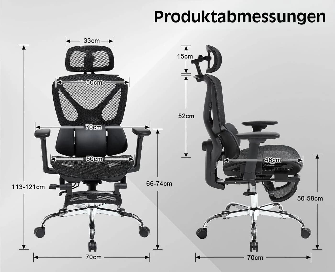 WAHSON OFFICE CHAIRS Ergonomischer Bürostuhl Schwarz mit Fußstütze - Bild 3