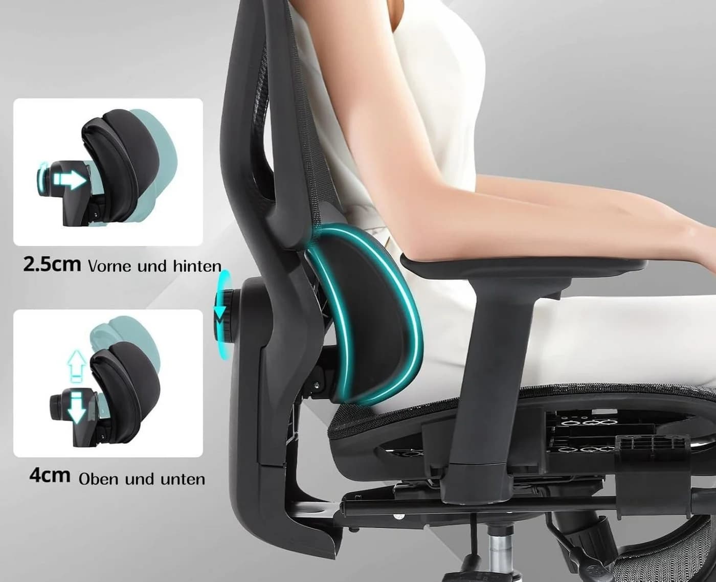 WAHSON OFFICE CHAIRS Ergonomischer Bürostuhl Schwarz mit Fußstütze - Bild 5