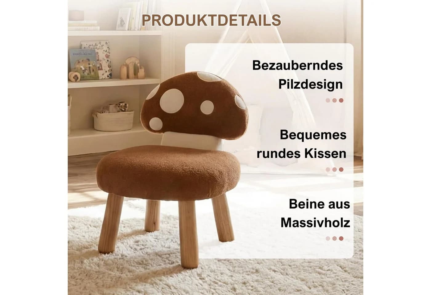 WAHSON Kindersessel Pilz Chenille Braun Massivholz - Bild 4