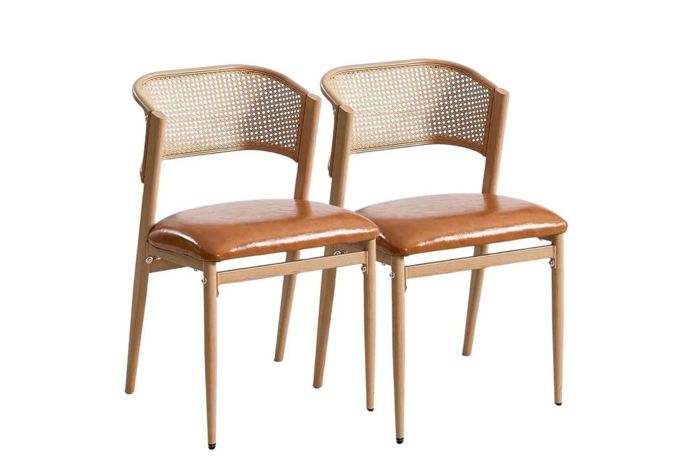 WAHSON OFFICE CHAIRS Esszimmerstuhl 2er Set Rattan Leinen Metallbeine Gelb - Bild 2