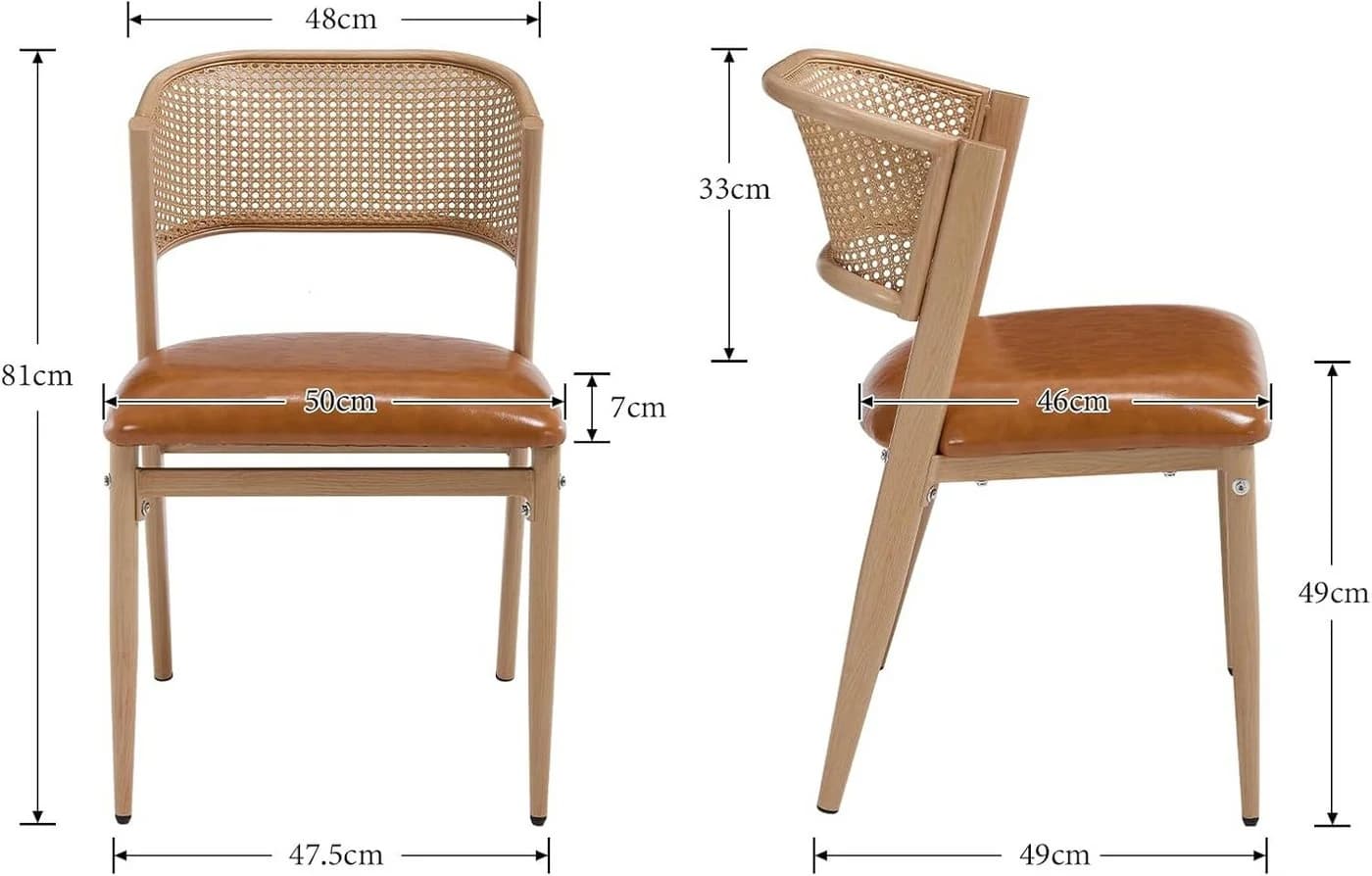 WAHSON OFFICE CHAIRS Esszimmerstuhl 2er Set Rattan Leinen Metallbeine Gelb - Bild 3