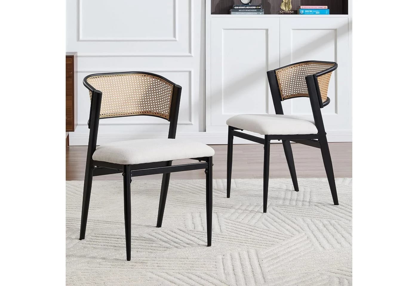 WAHSON OFFICE CHAIRS Esszimmerstuhl 2er Set Rattan Schwarz