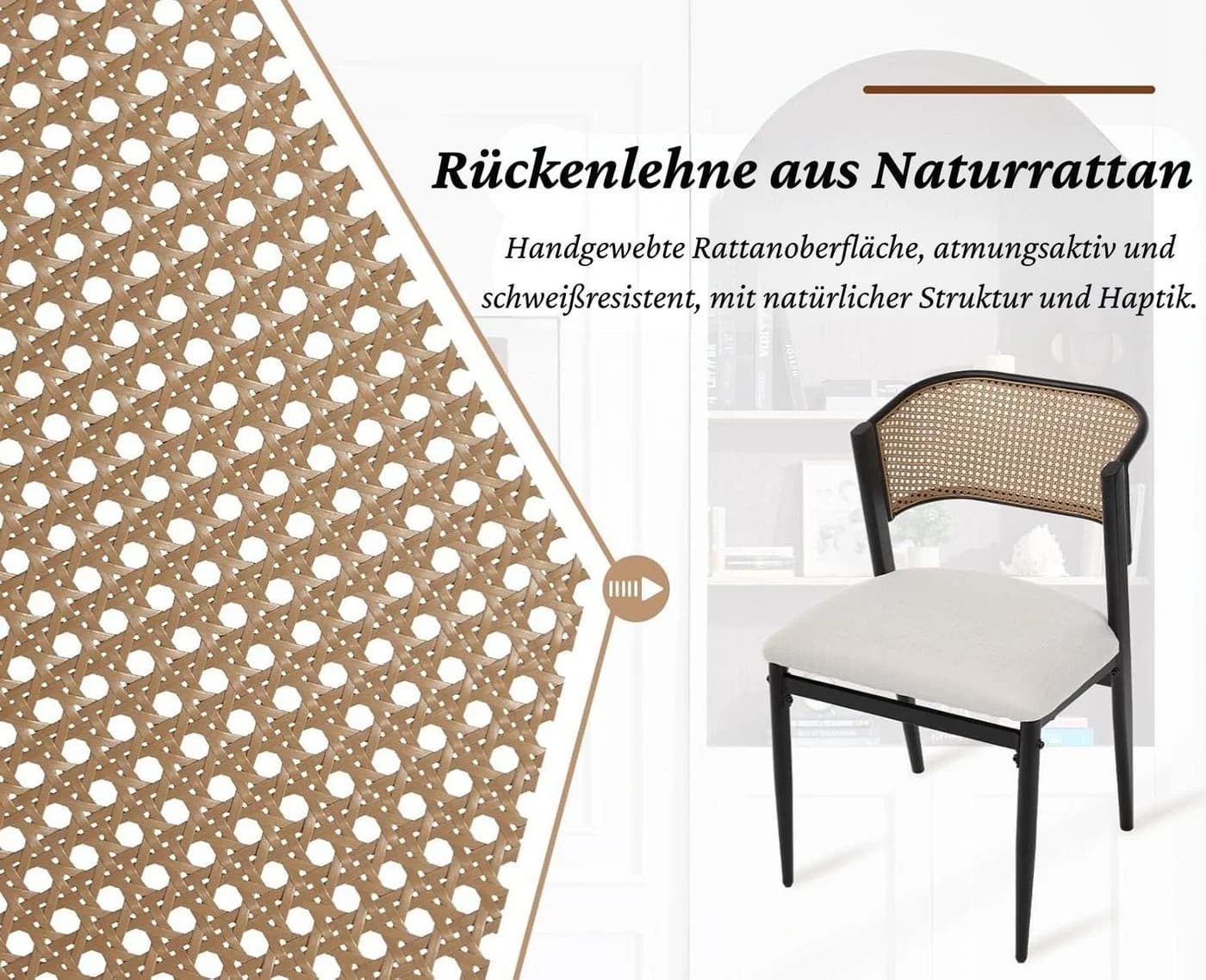 WAHSON OFFICE CHAIRS Esszimmerstuhl 2er Set Rattan Schwarz - Bild 4