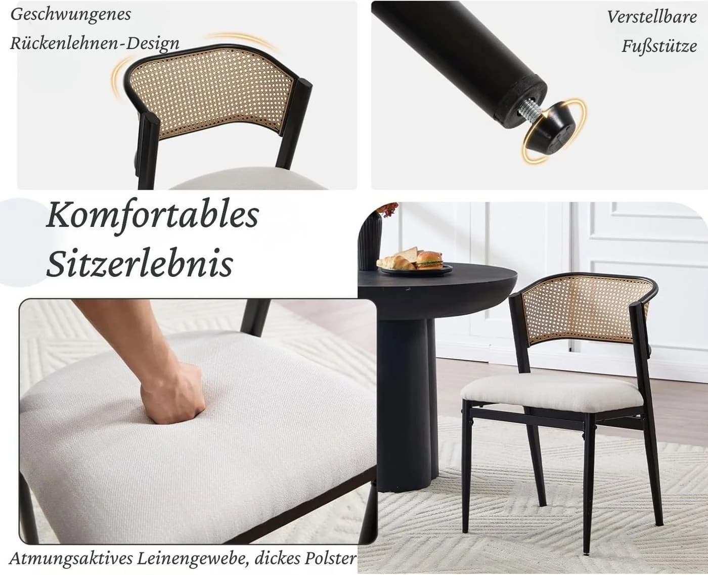 WAHSON OFFICE CHAIRS Esszimmerstuhl 2er Set Rattan Schwarz - Bild 5