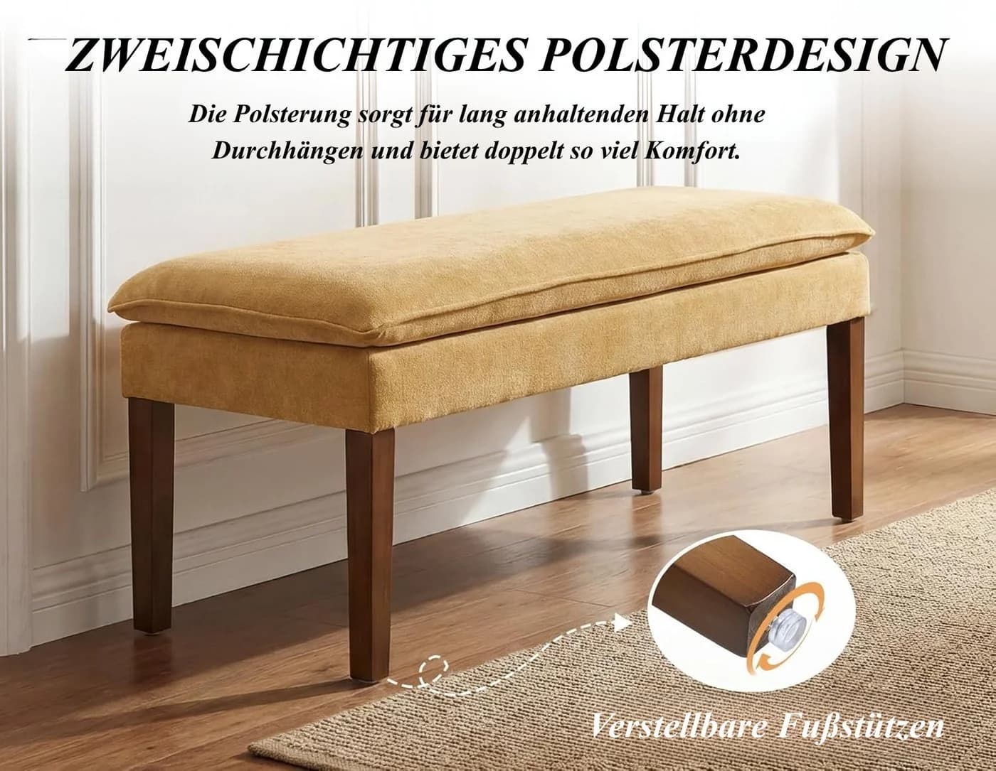 WAHSON OFFICE CHAIRS Sitzbank Chenille Gelb mit Massivholzbeinen - Bild 5