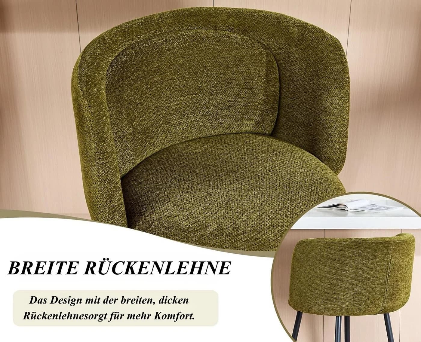 WAHSON OFFICE CHAIRS Barhocker 2er mit Lehne Chenille Grün - Bild 5
