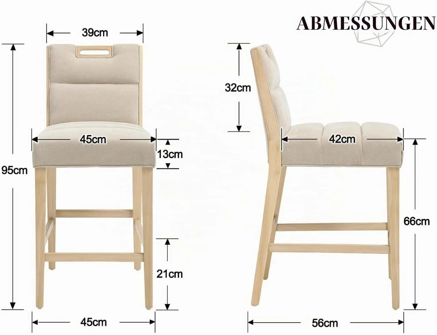 WAHSON OFFICE CHAIRS Barhocker 2er Set Beige Chenille mit Lehne