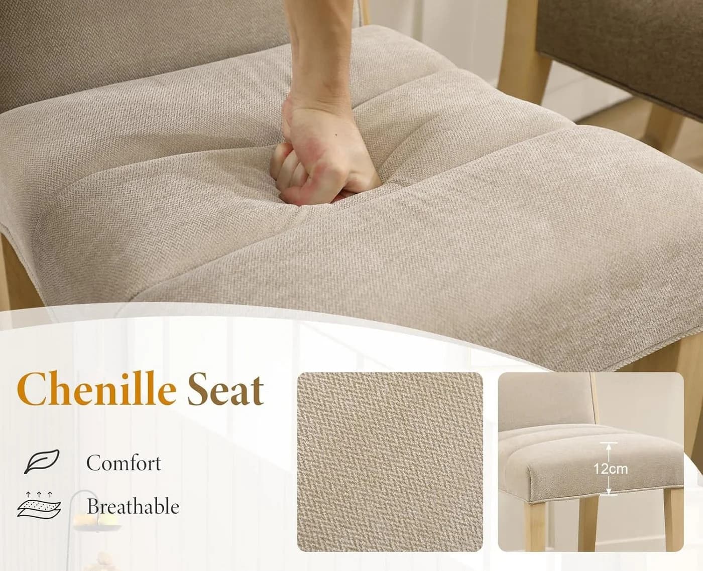 WAHSON OFFICE CHAIRS Barhocker 2er Set Beige Chenille mit Lehne - Bild 5