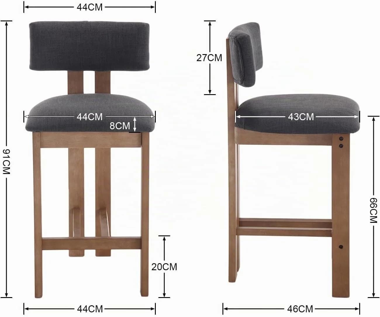 WAHSON OFFICE CHAIRS Barhocker 2er Set Leinen grau mit Holzfüßen