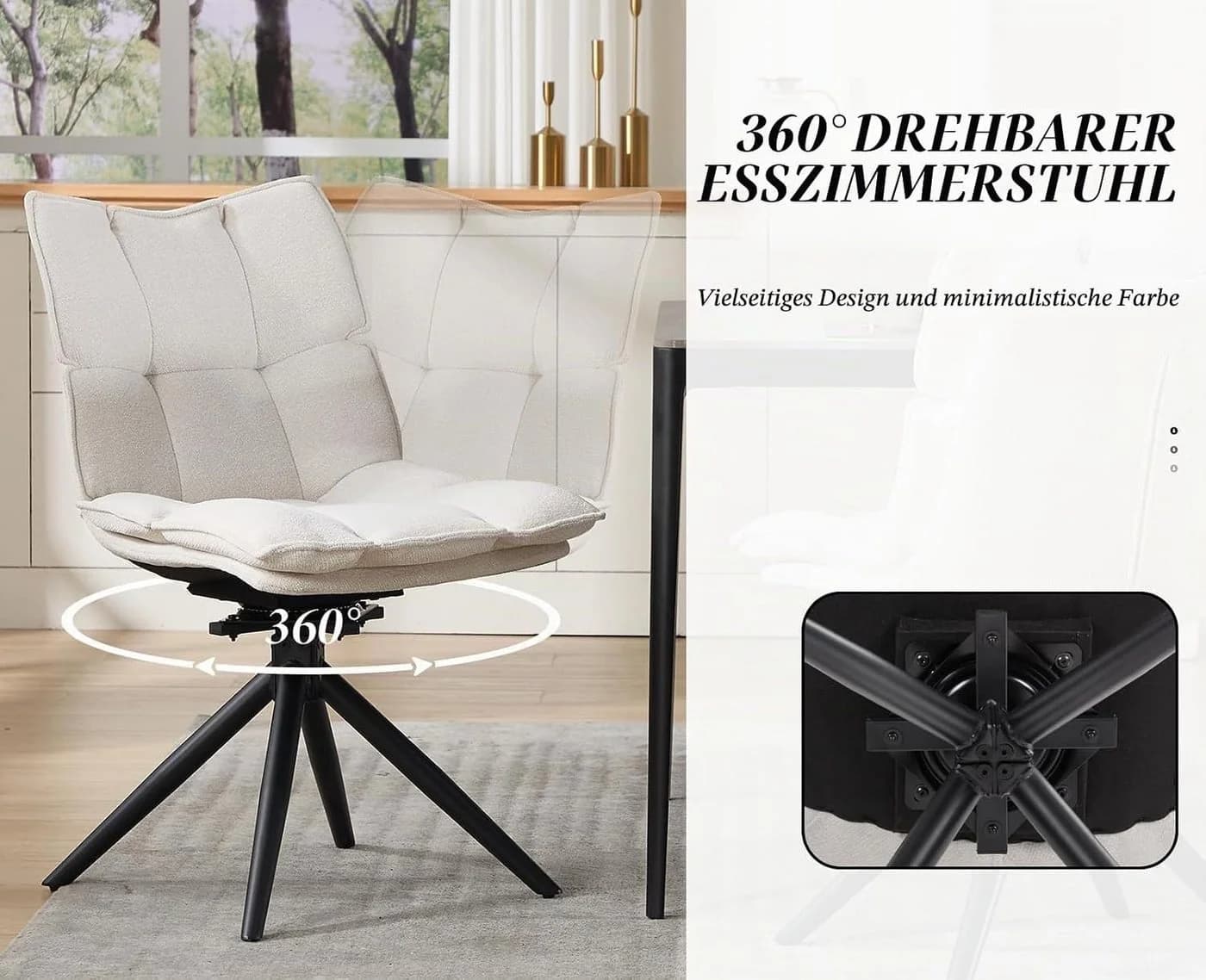 WAHSON OFFICE CHAIRS Esszimmerstuhl 2er Set Beige 360° Drehstuhl - Bild 5