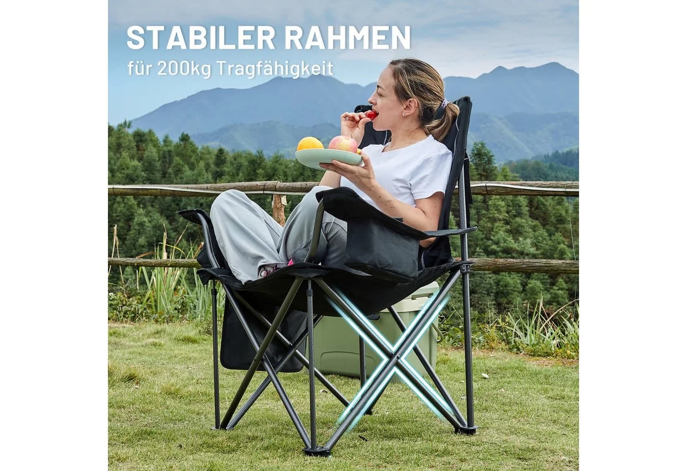 TIMBER RIDGE Campingstuhl Faltbarer Stuhl 200kg Belastbar, 600D Polyester, Höhenverstellbare Armlehnen - Bild 5