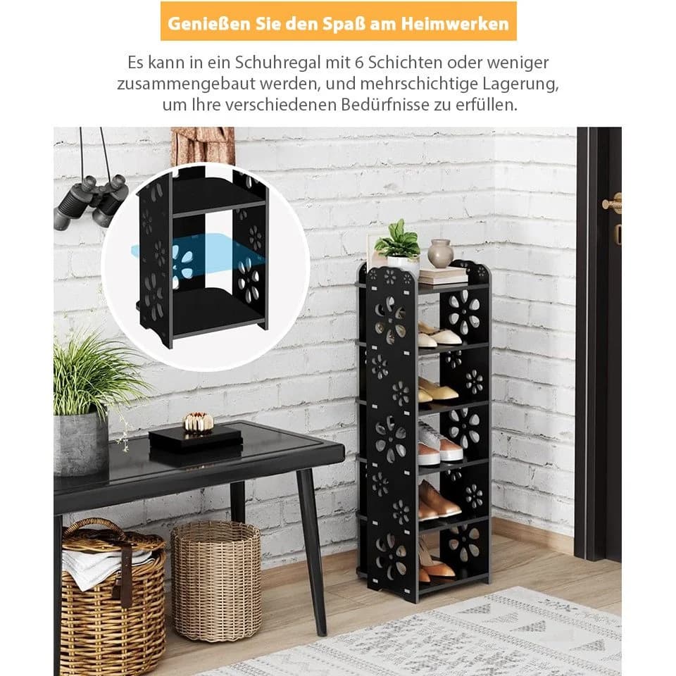 NAIMP Schuhregal Verstellbar Schwarz PVC-Holz-Kunststoff
