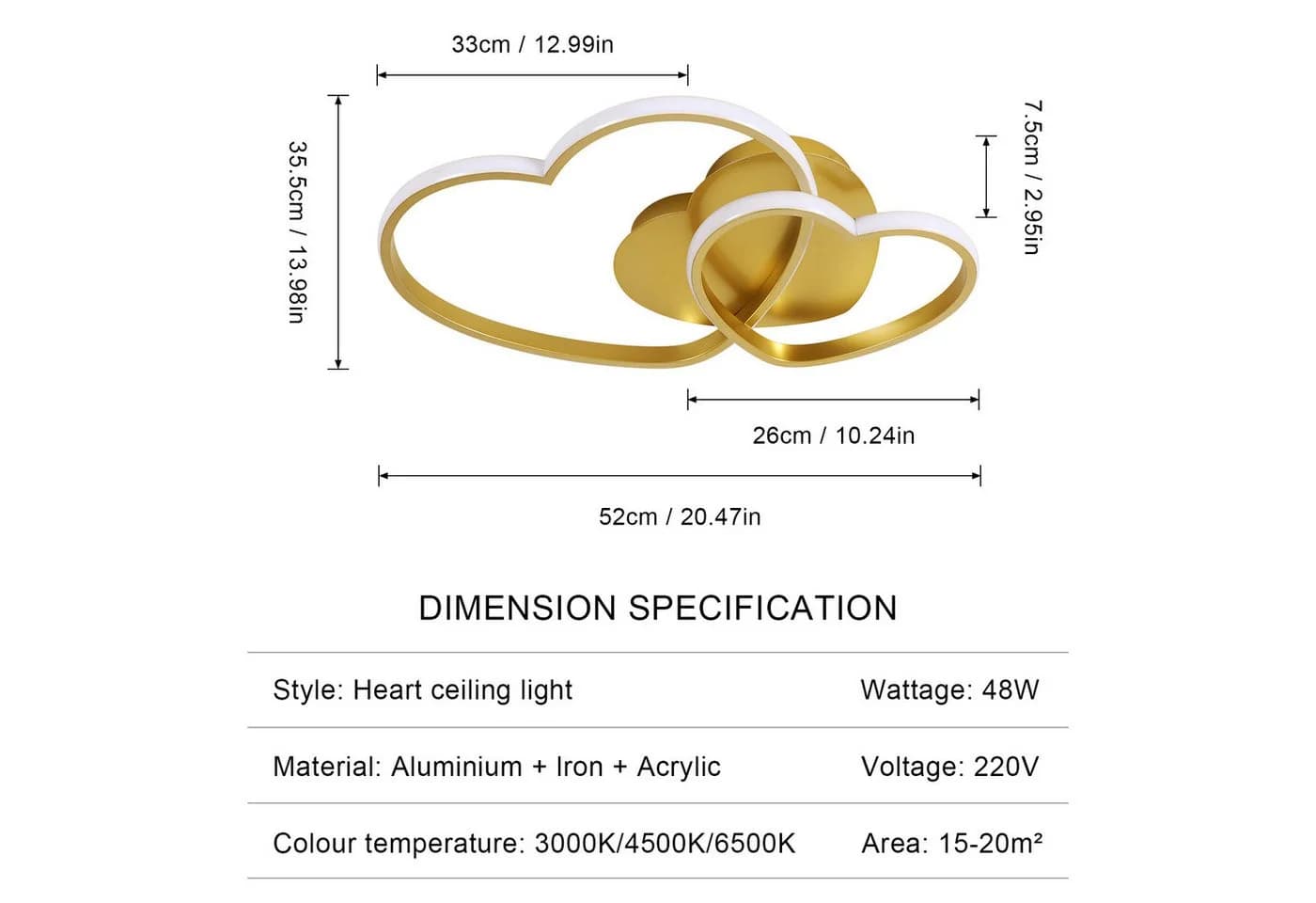 Riserva LED Deckenleuchte Herz Gold 39W dimmbar mit Fernbedienung - Bild 5