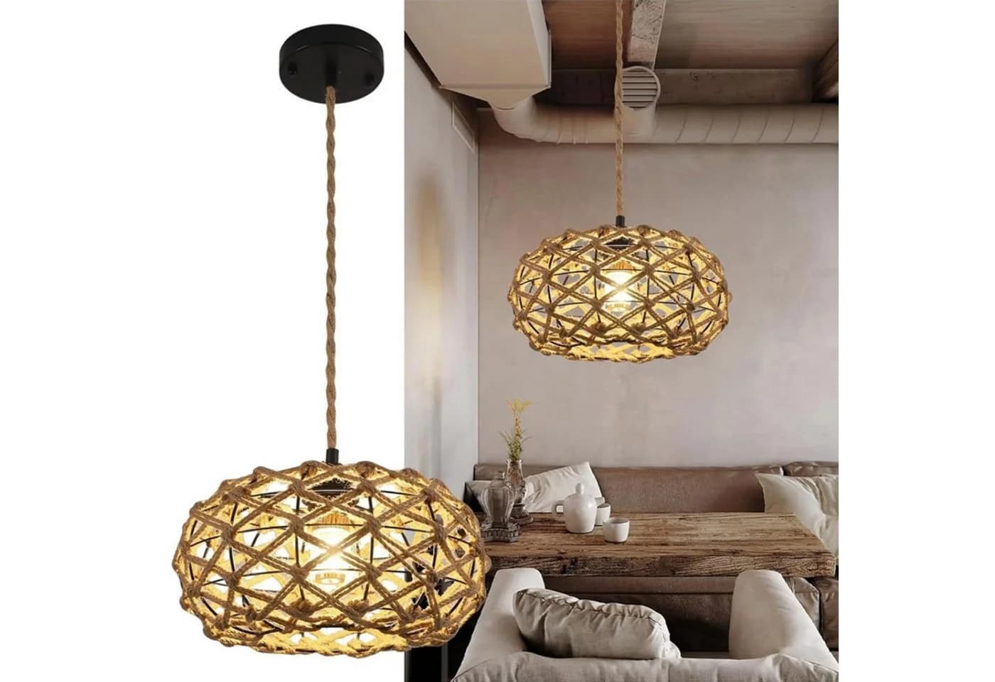 Riserva Hängeleuchte Rattan Boho E27 Ø31 cm