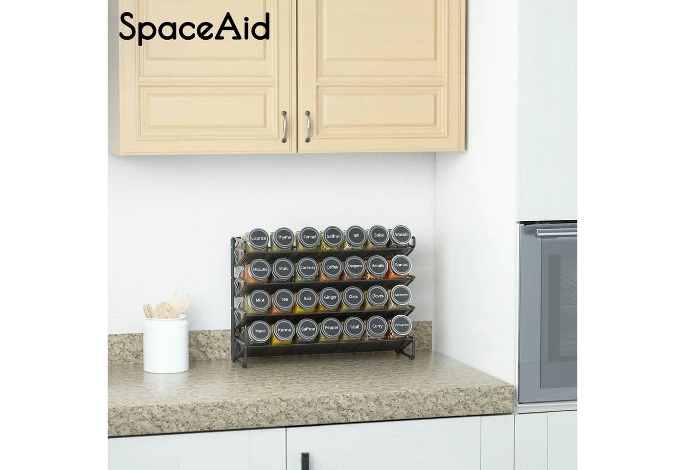 SpaceAid Gewürzregal 4-stöckig Stehend 28 Gläser Schwarz - Bild 3