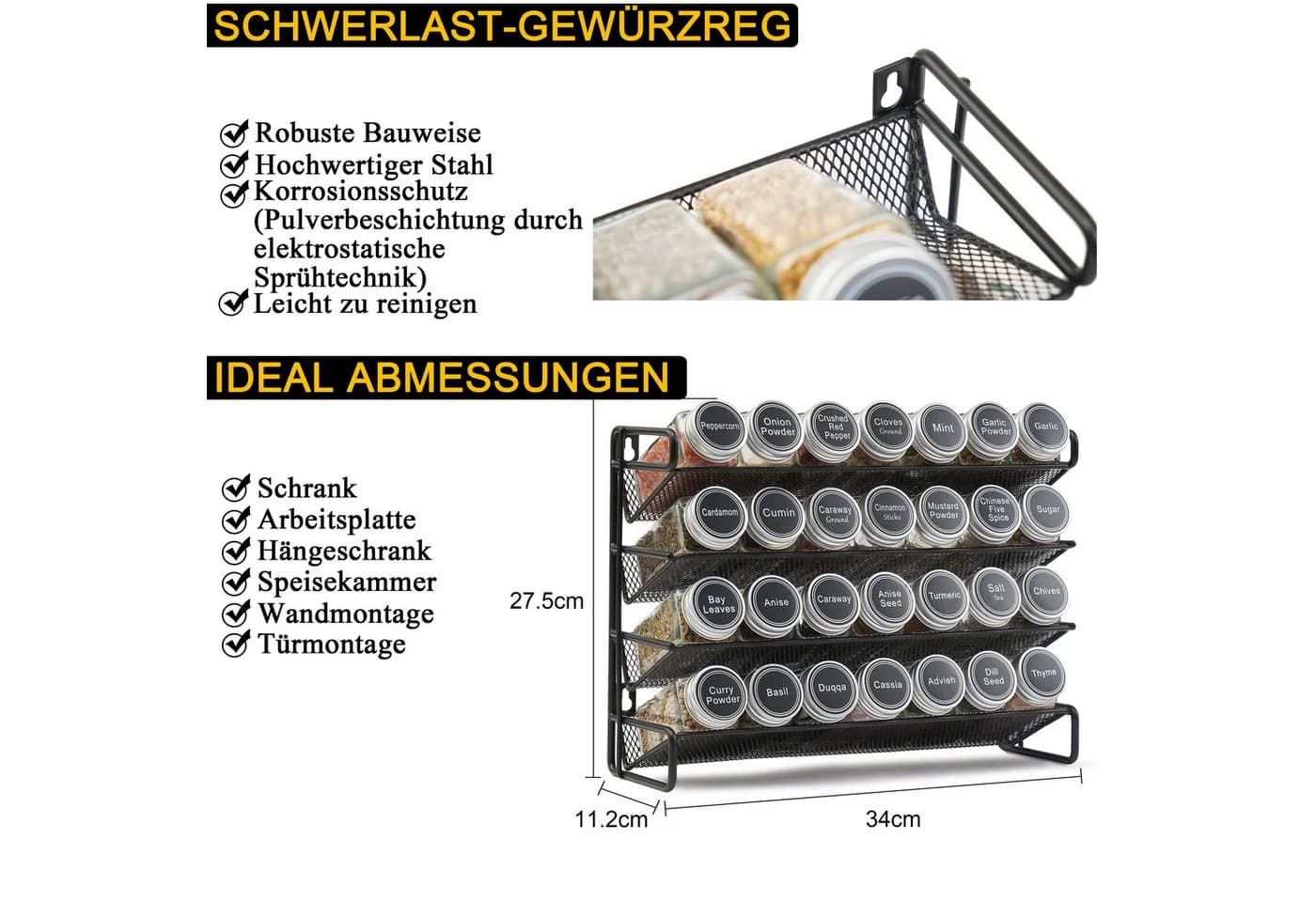 SpaceAid Gewürzregal 4-stöckig Stehend 28 Gläser Schwarz - Bild 4