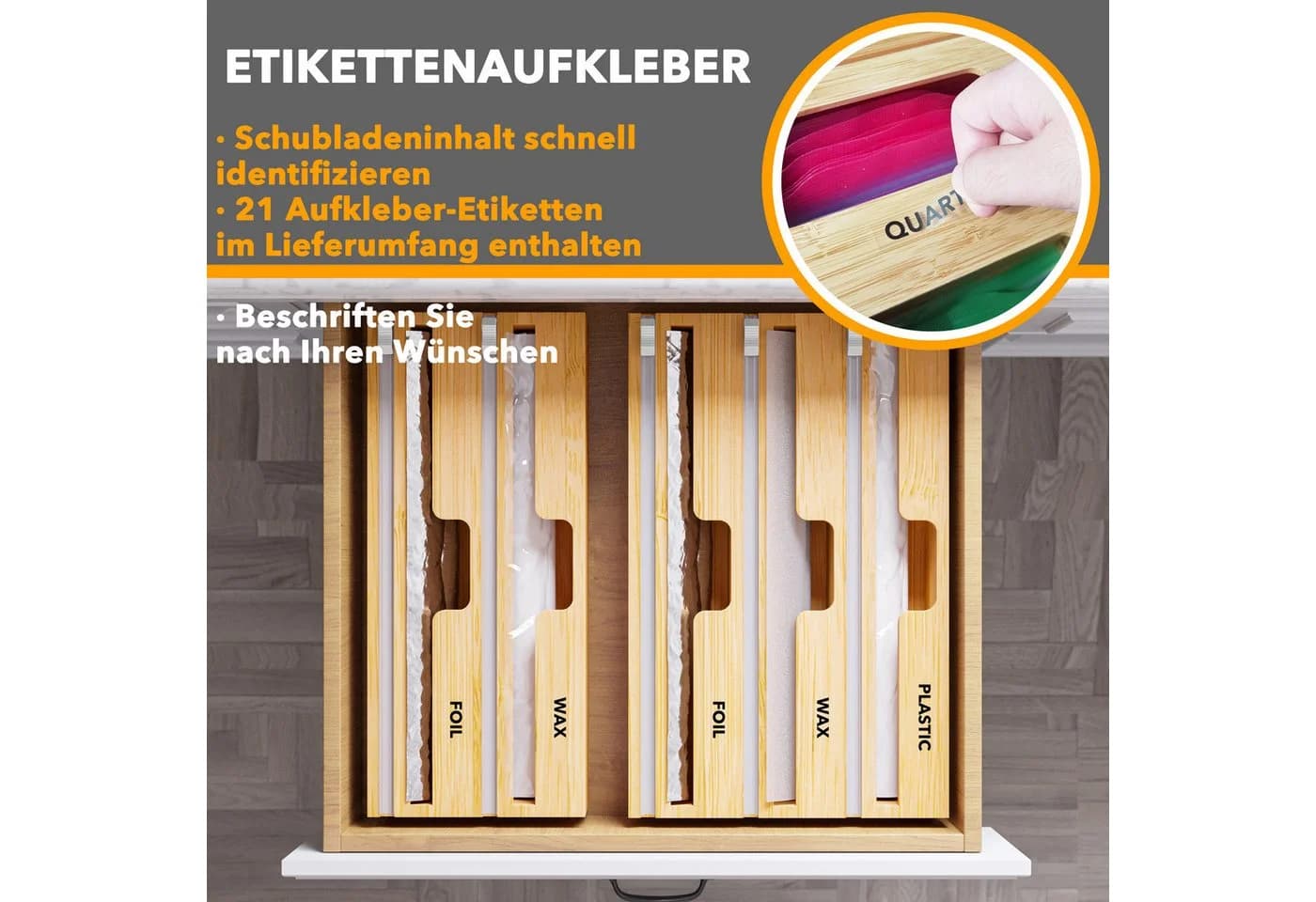SpaceAid Folienspender 2-in-1 Bambus - Bild 4