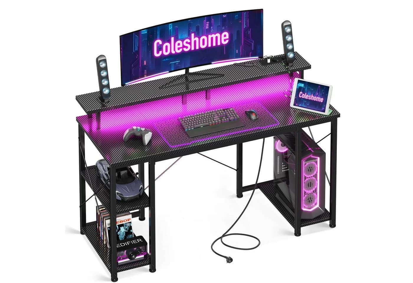 ODK Gamingtisch 120 cm Schwarz mit LED-Beleuchtung und Steckdosen - Bild 3
