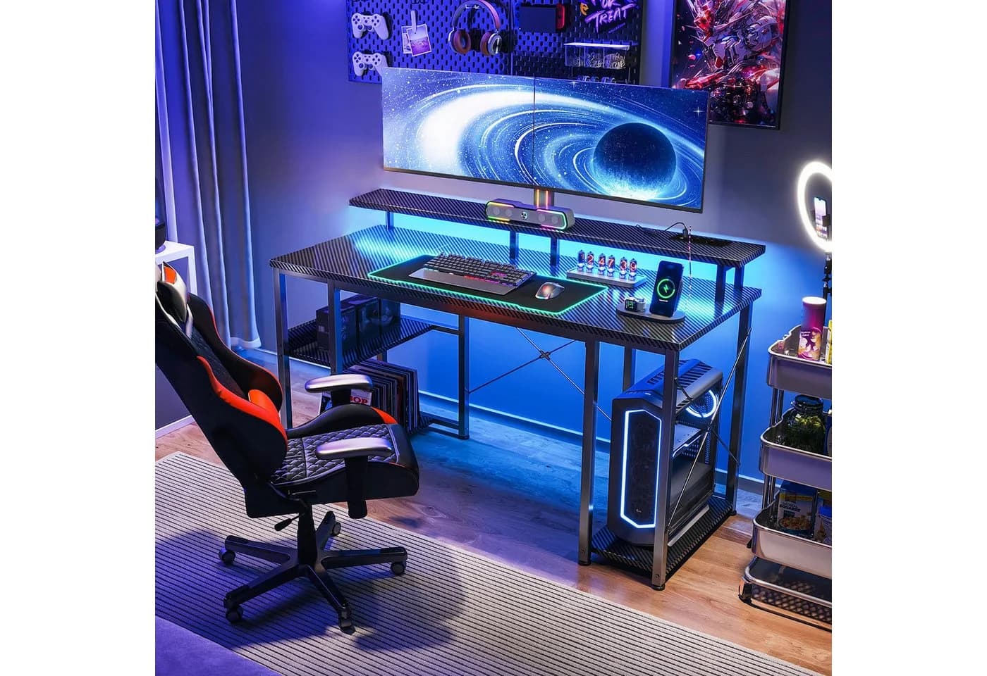 ODK Gamingtisch 120 cm Schwarz mit LED-Beleuchtung und Steckdosen - Bild 4