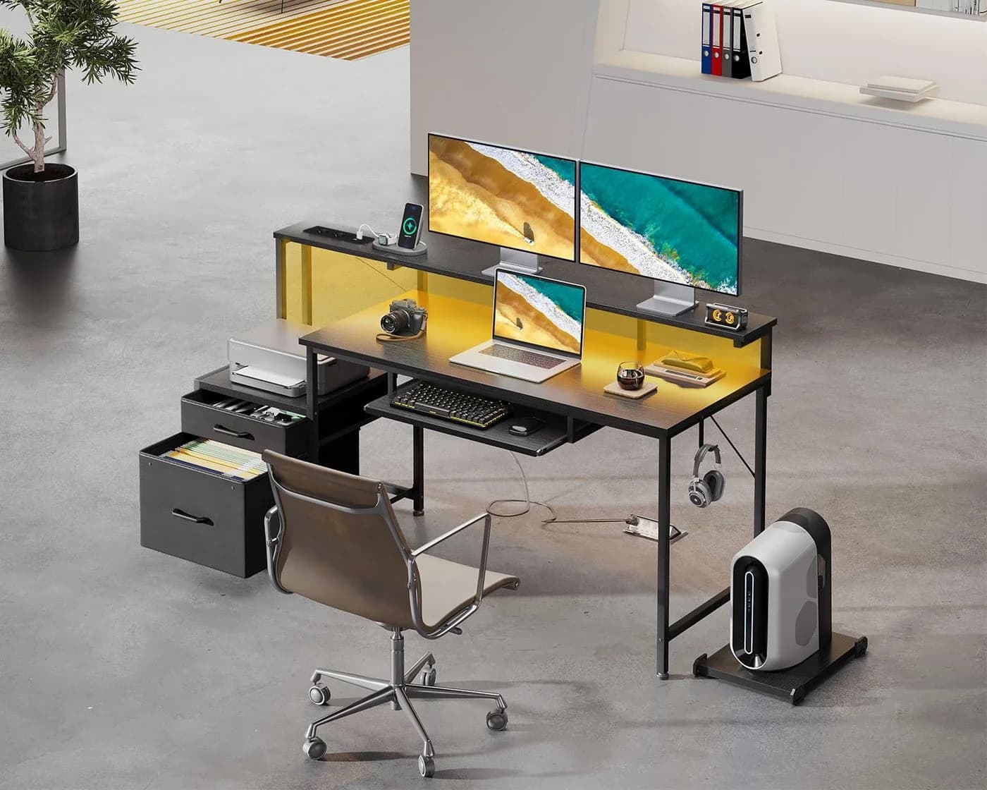 ODK Gamingtisch mit LED-Beleuchtung und USB-Anschlüssen Schwarz - Bild 4