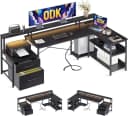 ODK Reversibler Eckschreibtisch mit Schubladen LED Schwarz 189.5x100cm Bild 2