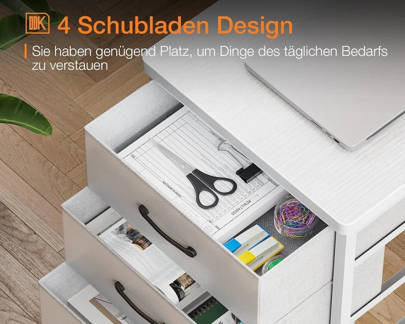 ODK Eckschreibtisch L-Form mit 4 Schubladen & USB-Anschlüssen Weiß - Bild 4