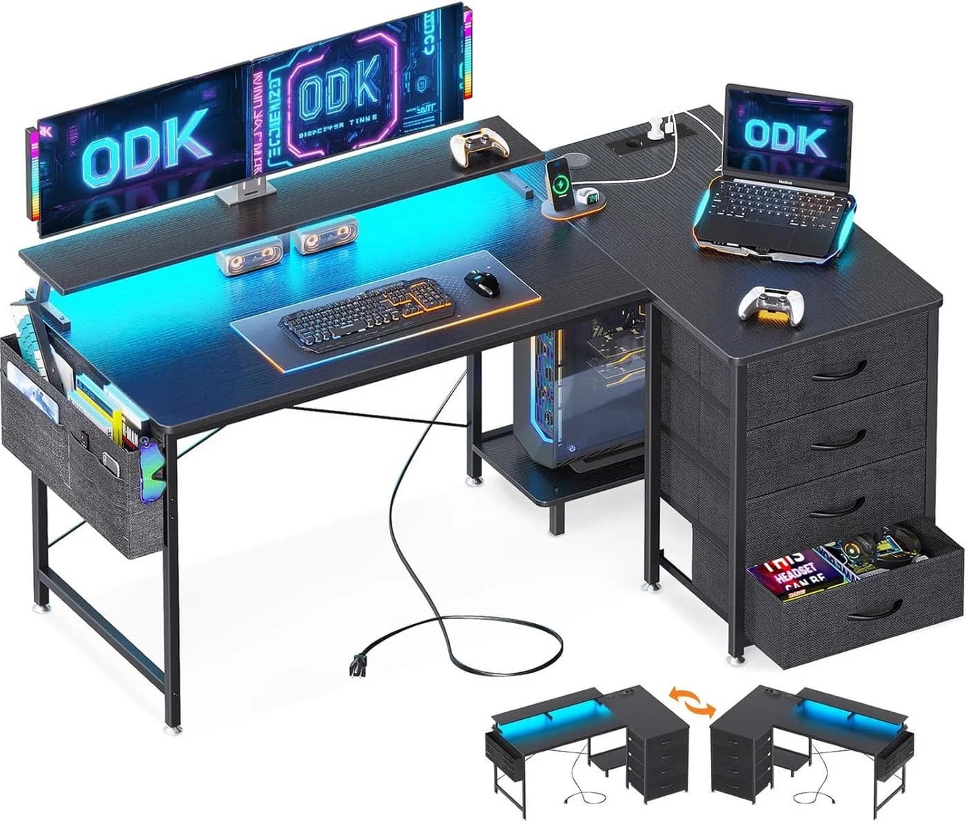 ODK Eckschreibtisch mit 4 Schubladen, Steckdosen & USB-Anschluss - Bild 2