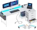 ODK Eckschreibtisch mit 4 Schubladen, Schreibtisch mit Steckdosen & USB Ladeanschluss, Weiß Bild 2