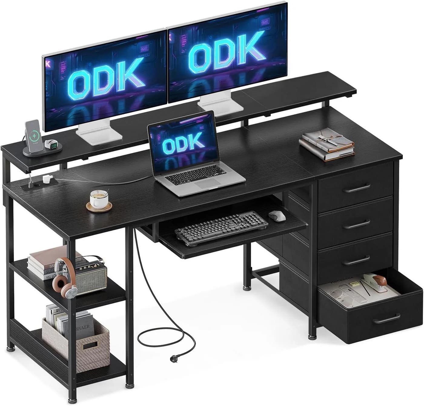 ODK Schreibtisch mit 4 Schubladen, Tastaturablage, Schwarz - Bild 2