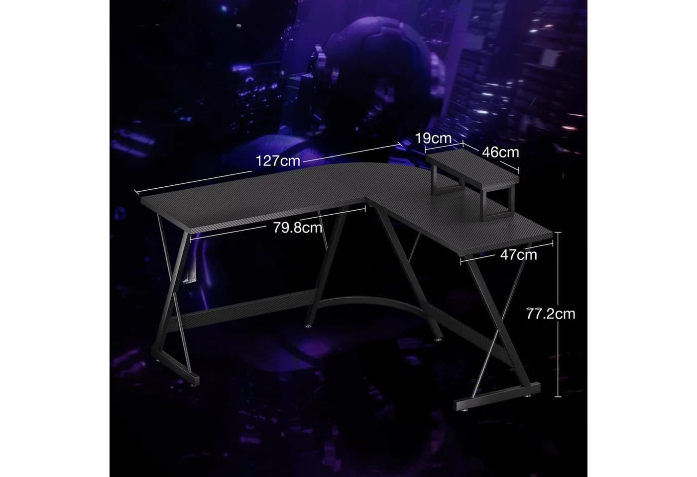 ODK Gamingtisch L-Form Schwarz mit Monitor-Ständer