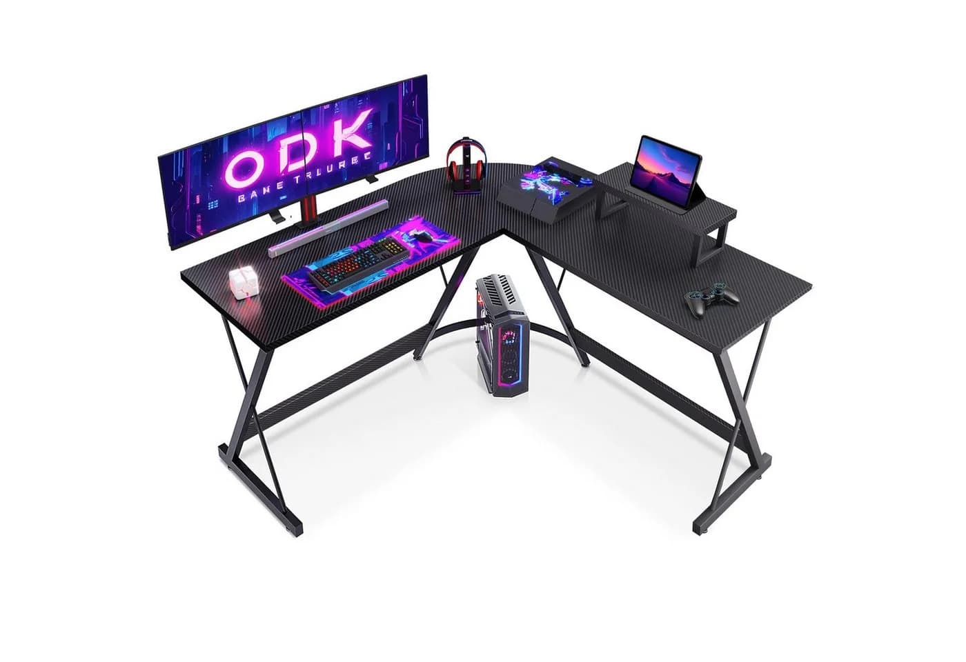ODK Gamingtisch L-Form Schwarz mit Monitor-Ständer - Bild 3
