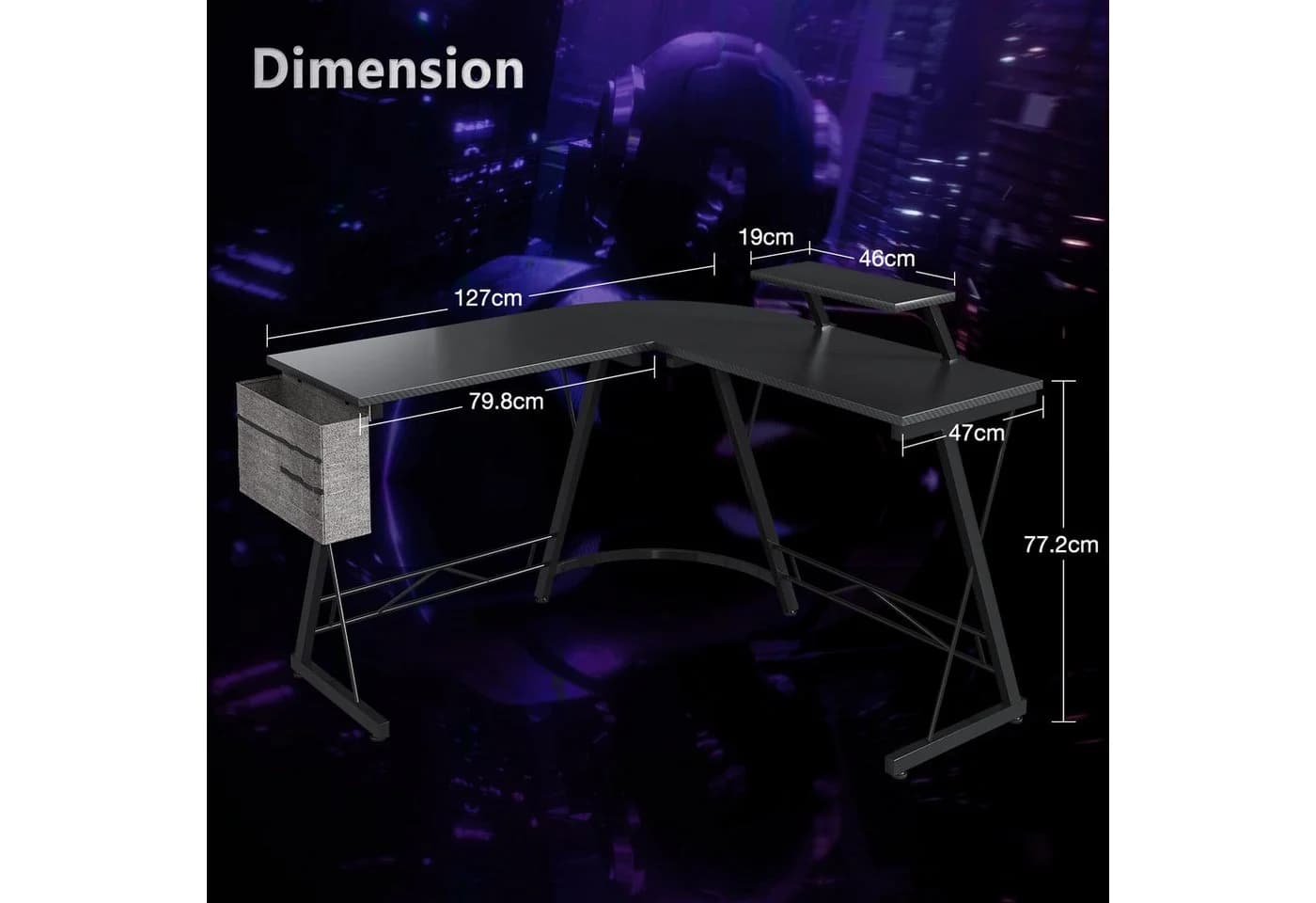 ODK Gamingtisch L-Form Schwarz mit Monitor-Ständer - Bild 4