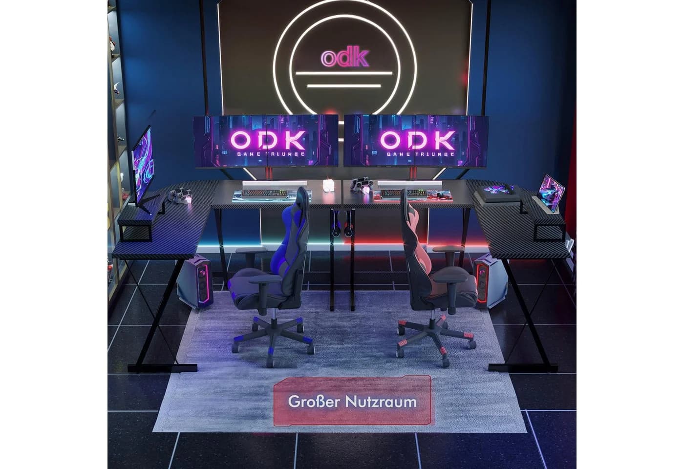 ODK Gamingtisch L-Form Schwarz mit Monitor-Ständer - Bild 5
