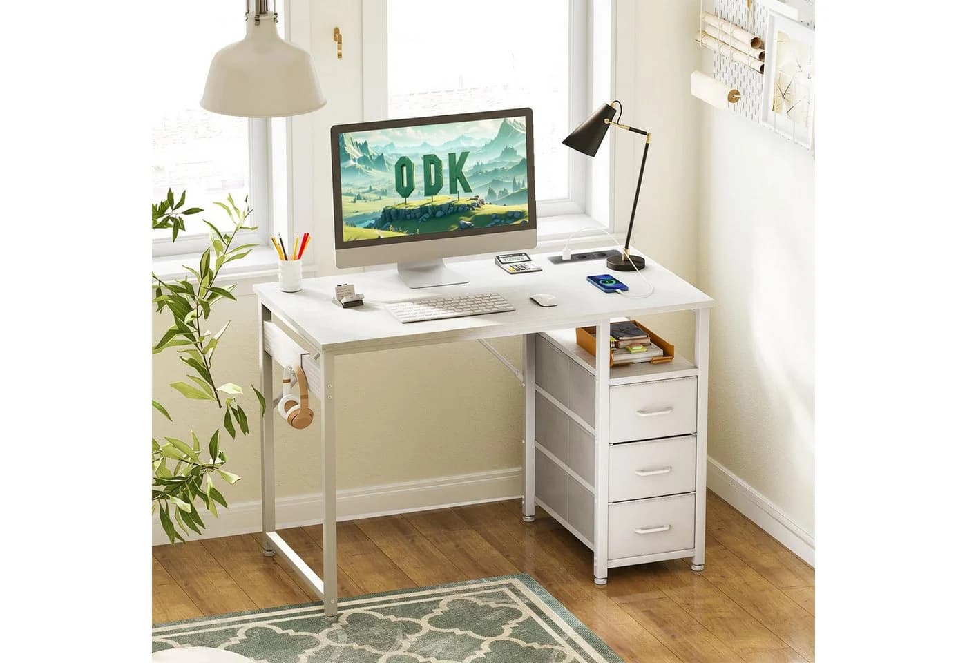 ODK Schreibtisch mit Schubladen und USB-Anschlüssen Weiß - Bild 2