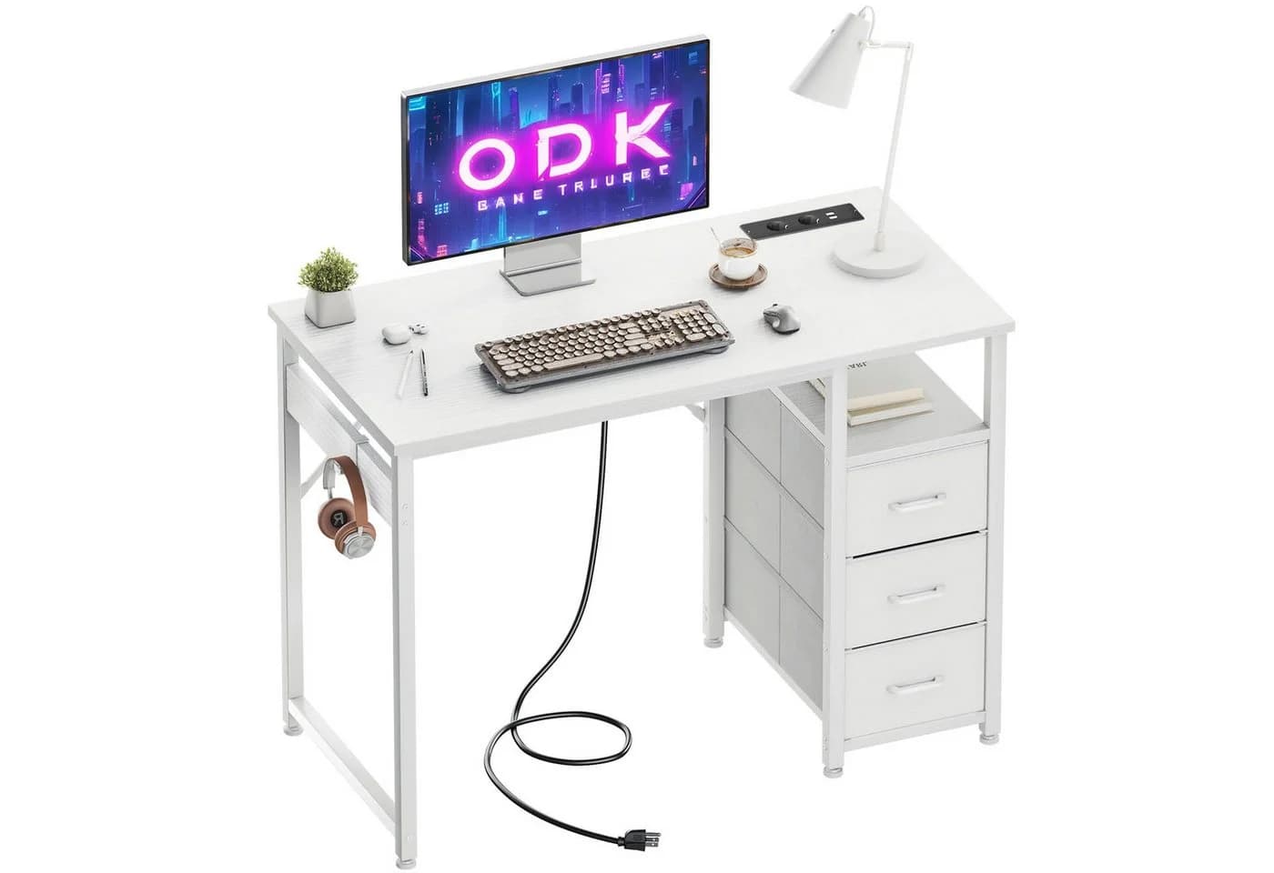 ODK Schreibtisch mit Schubladen und USB-Anschlüssen Weiß - Bild 3
