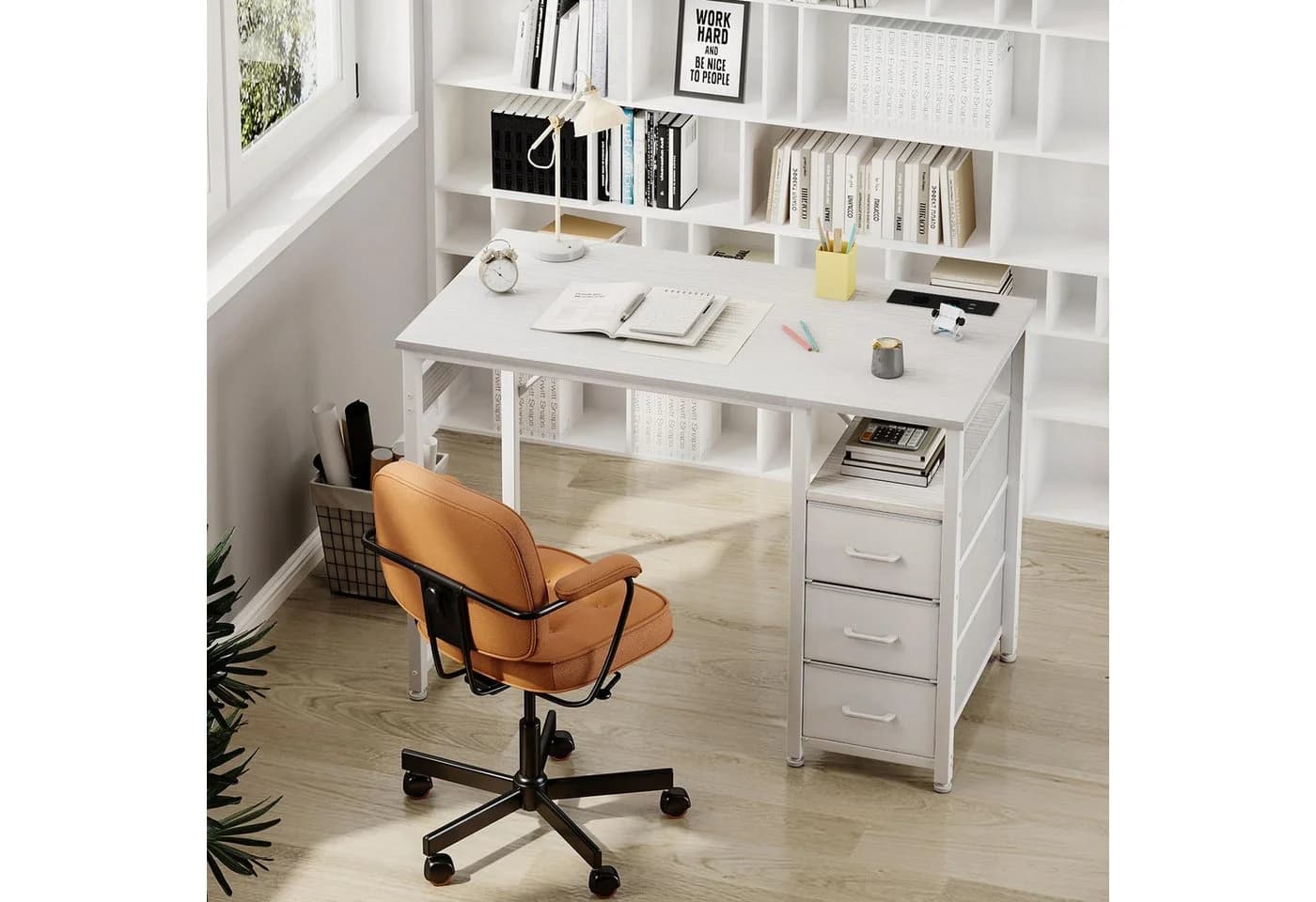 ODK Schreibtisch mit Schubladen und USB-Anschlüssen Weiß - Bild 4