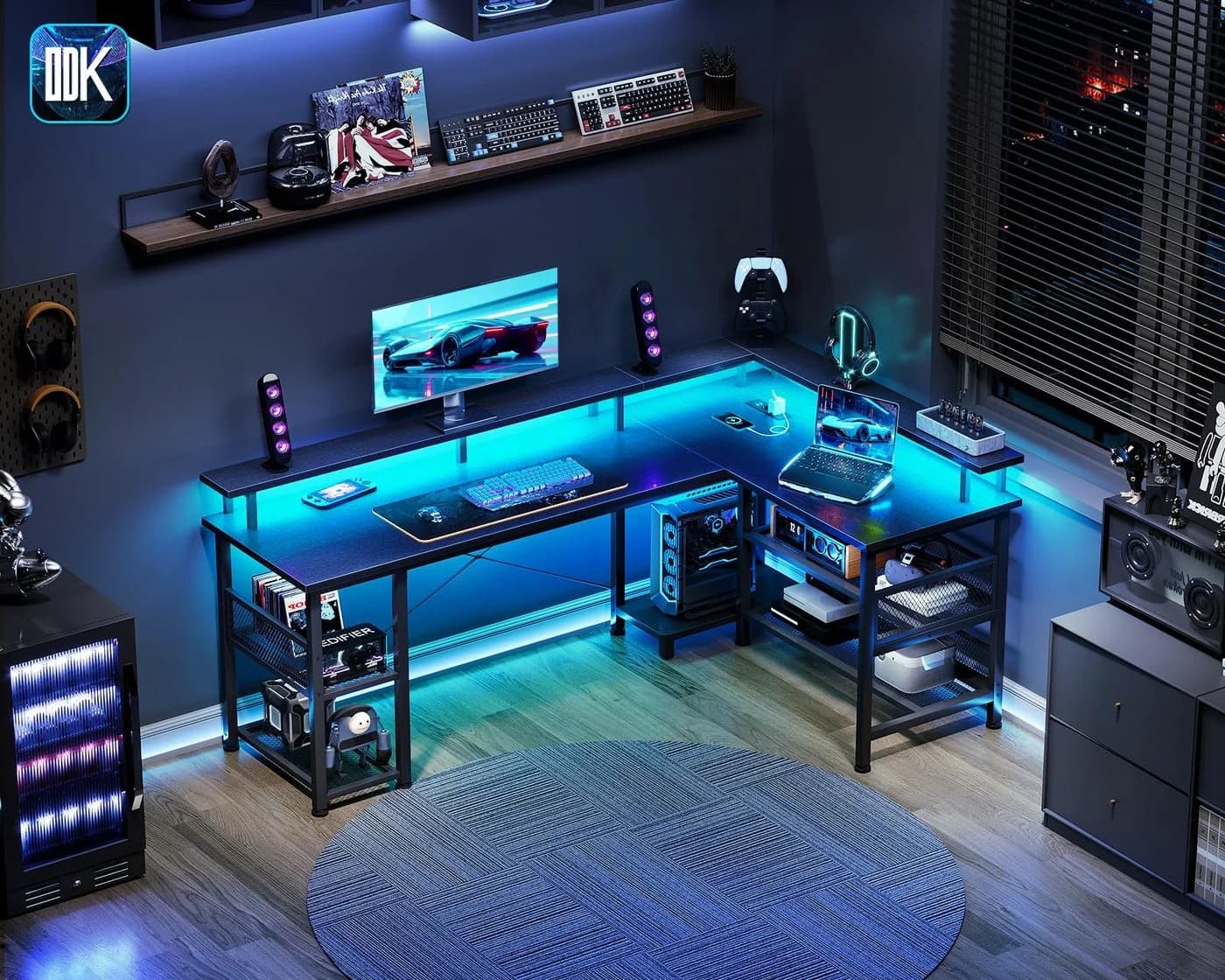 ODK Gamingtisch L-Form Schwarz mit LED-Beleuchtung & Steckdosen - Bild 2