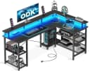 ODK Gamingtisch L-Form Schwarz mit LED-Beleuchtung & Steckdosen Bild 3