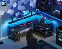 ODK Gamingtisch L-Form Schwarz mit LED-Beleuchtung & Steckdosen Bild 4