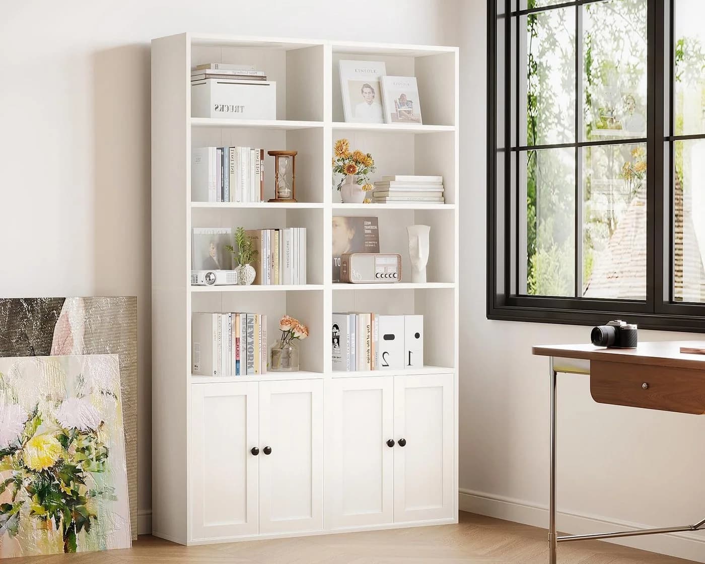 ODK Bücherregal mit Türen, 6 Ebenen, Weiß - Bild 4