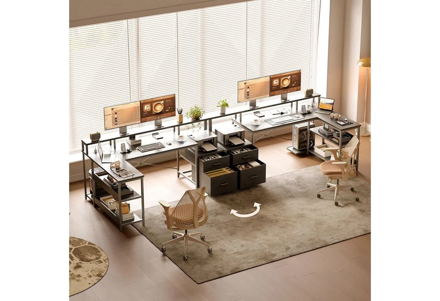 ODK U-Form Schreibtisch Schwarz mit Steckdosen & USB - Bild 5
